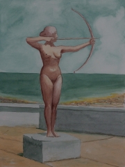 Die-Bogenschuetzin-2016-36x48-Aquarell-IPB